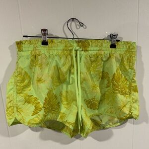 Aerie Drawstring lime green Running Shorts Glowbug Sz Large Tropical Print